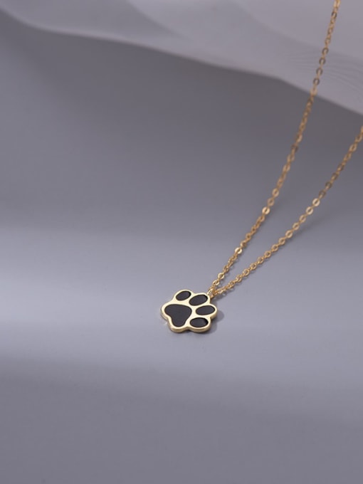 NS927 6 [Black Gold Plated] 925 Sterling Silver Enamel Cat Minimalist Necklace